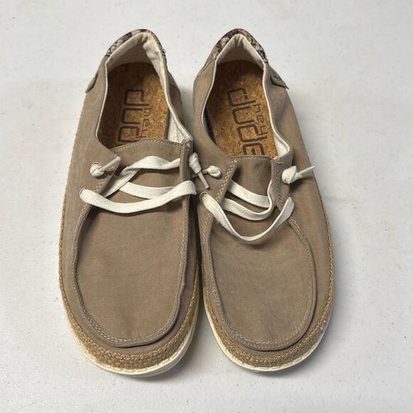 Hey Dude Wendy Slip On Python Brown Lace Up Comfort Snakeskin Print Cork Insole - Picture 2 of 7